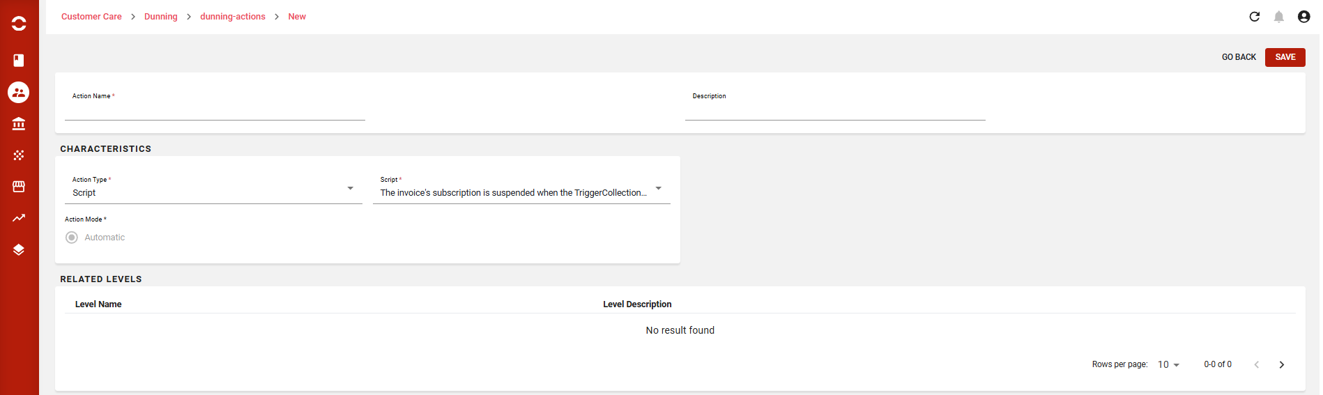 Script action configuration